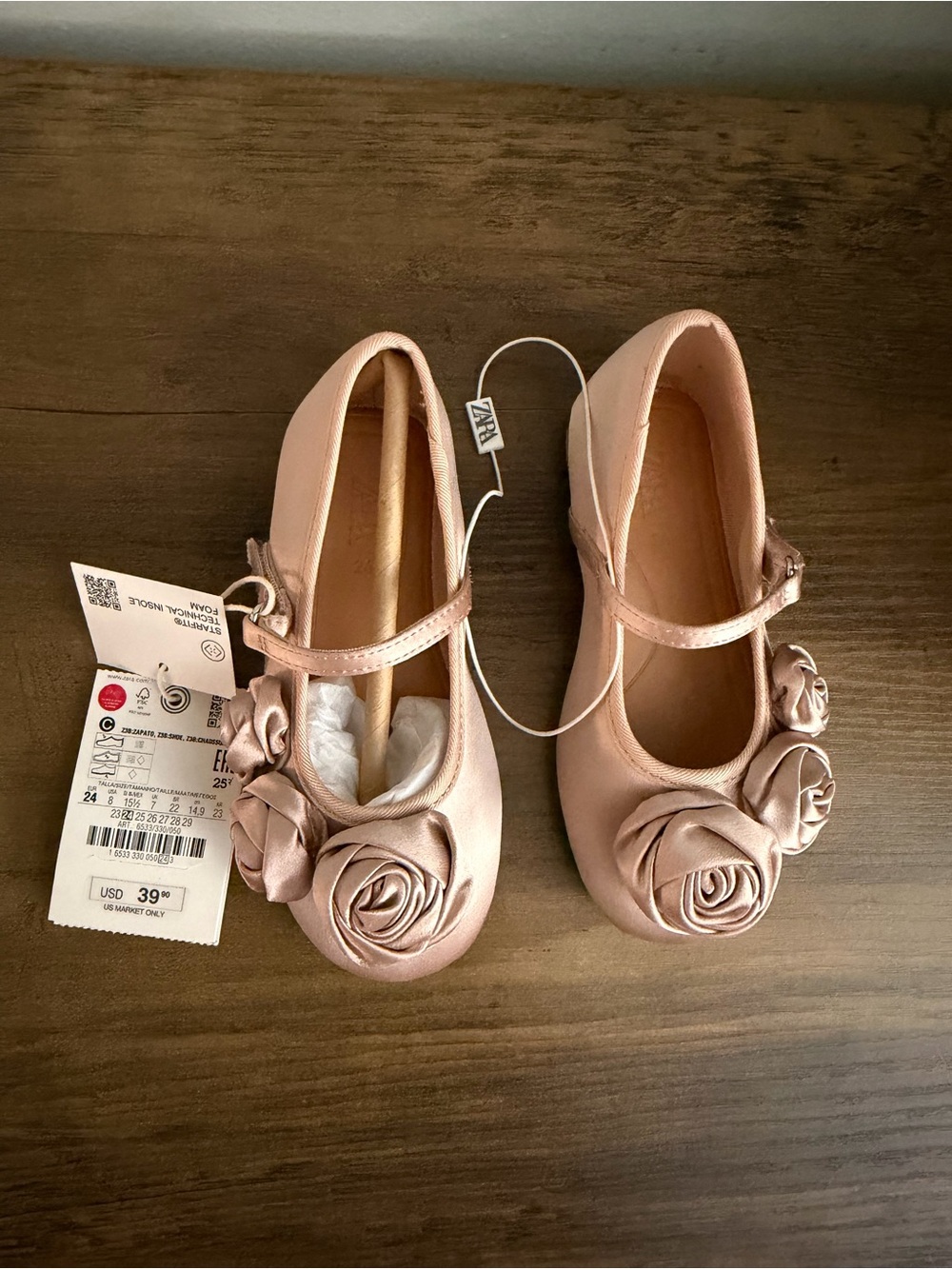 ZARA Girls Blush Pink Rose Mary Jane Flats